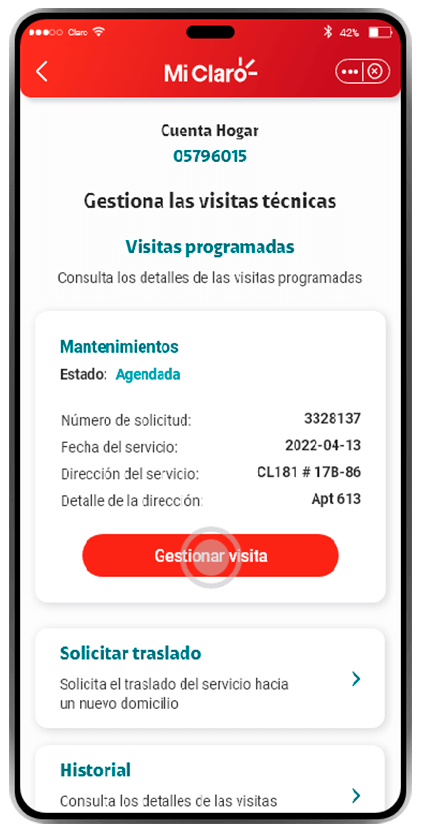 Paso 3 - Reagenda o cancela visitas técnicas en App Mi Claro 